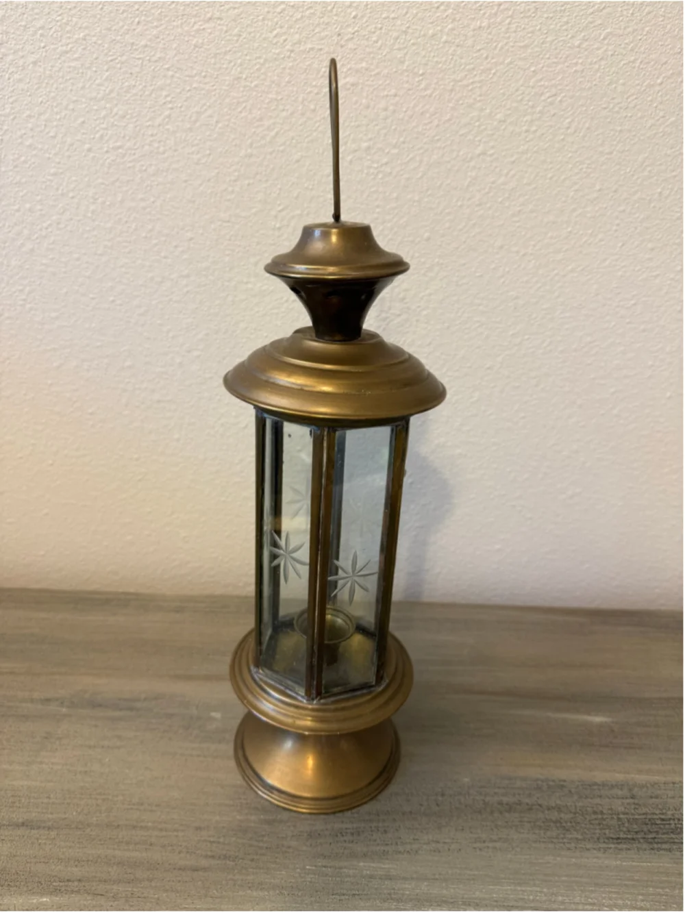 Vintage Brass French Wedding Procession Lantern Etched Starburst Glass Candle